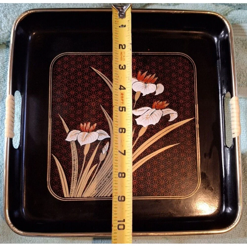 Lacquerware Tray Set Painted Shikki Ware 3 Piece Nesting Barware Serving Trays